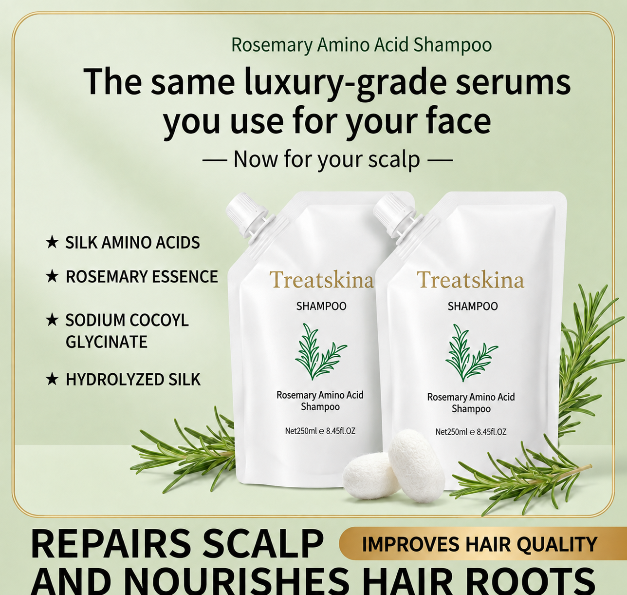 Treatskina| Rosemary&Anti-Hair Fall HairLoss Treatment Shampoo
